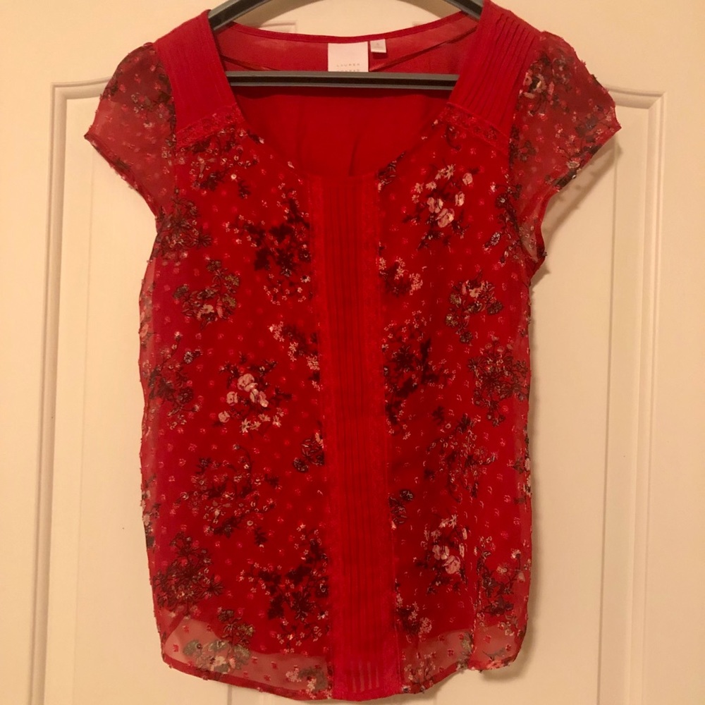 Lauren Conrad Floral Red Top